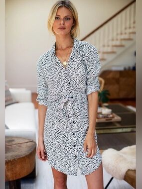 Emerson Fry | Women’s White/Charcoal Cheetah Print Button Down Shirt Dress Sz S